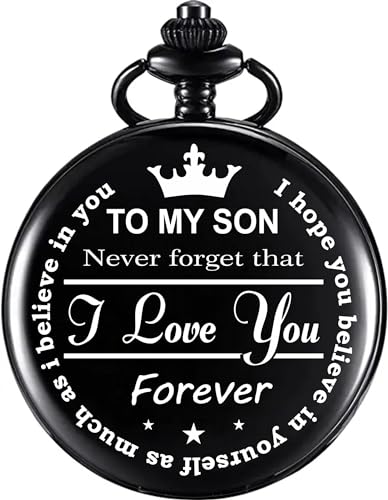 Image of Vintage Gandhi Style Pocket Watch with Engraved Designs & Messages Royal Black Analog for Men Women & Kids Includes Key Ring for car or Bike Keys Ideal Gift