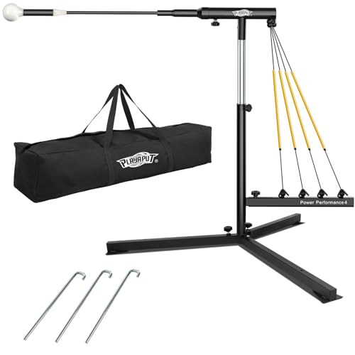 PLAYAPUT Baseball Swing Trainer with 4 Power Bands,Auto Reset Baseball Hitting Trainer,Softball Swing Trainer,Height Adjustable 31-47 inches Baseball Training Equipment Improve Power,Speed