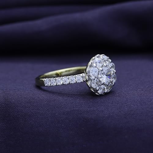 SAVEARTH DIAMONDS Floral Style, Round Cut Sparkling White Cubic Zirconia Cluster Bridal Engagement Promise Ring In 14k Gold Over Sterling Silver Jewelry For Women Gifts For Her4