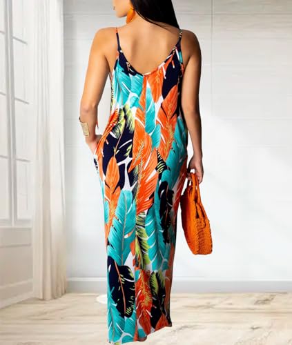 Image of Summer Maxi Dress for Women 2026 Plus Size Sundresses Casual Sexy Floral Sleeveless Beach Long Dress with Pockets