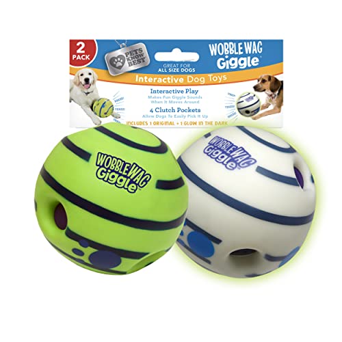 Wobble Wag Giggle Ball 2 Pack- Interactive Dog Toy, Fun Giggle Sounds When Rolled or Shaken, Pets Know Best, 1 Original & 1 Glow in The Dark Ball by Wobble Wag Giggle - Used condition - US$22.57