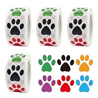 2000pcs/4 Rolls HYMC Dog Paw Print Stickers, Colorful Dog Stickers for Kids, Self Adhesive Puppy Paw Prints Labels, for Gifts, Mailing, Vets, Kennels, Party Room Decoration, Envelope Seals