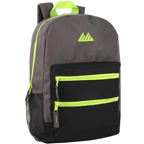 Mochila grande colorida para crianças em idade escolar, mochila com vários bolsos para meninas do ensino fundamental, ensino médio, meninos com alças acolchoadas (cinza/preta)
