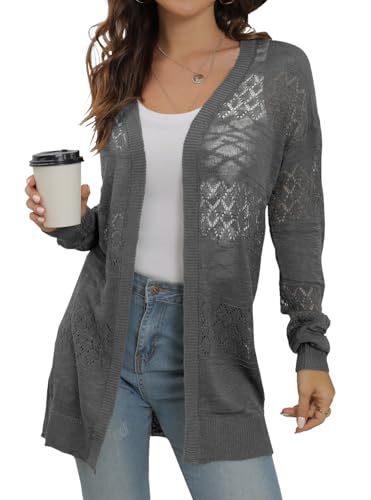 Image of GRECERELLE Lightweight Cardigan Sweaters for Women Crochet Knit Open Front Long Sleeve Loose Casual Boho Summer Beach Coverup
