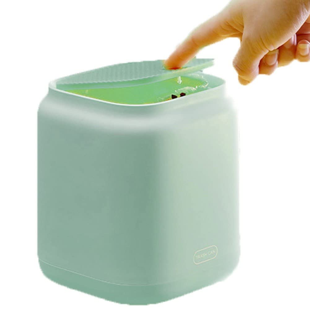 Danlai Green Mini Desktop Trash Can With Press Type Lid Cute Plastic Trash Can Small Waste Garbage Basket Bin For Desk Office Kitchen