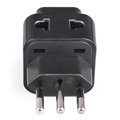 Image of Orei India to Italy, Libya, Chile & More (Type L) Travel USB Adapter Plug - 2 in 1 - Ce Certified - Rohs Compliant -Black Color (Db12A-Blk)