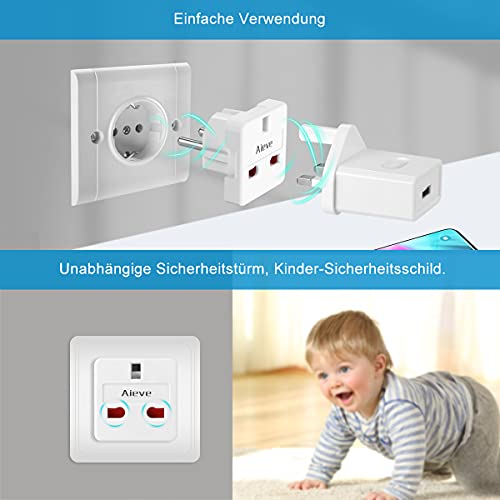 AIEVE 3 stuks UK naar EU adapters, UK type G 3-pins naar Duitsland/Europa 2-pins reisstekker stekker adapter stekker… - Image 4