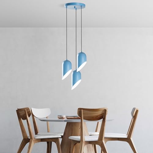 Lustre bleu clair à hauteur réglable avec 3 douilles E27 puissantes