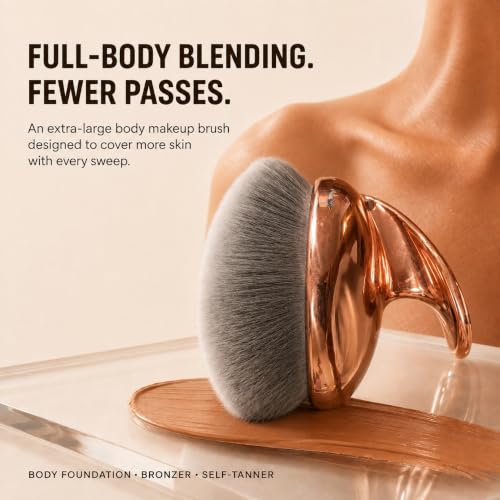 Diryi Extra Large Body Makeup Brush for Body Foundation, Bronzer, Self Tanner & Sunscreen – Ultra Soft Dense Body Kabuki Brush for Full Body Coverage on Legs, Back, Shoulders & Décolleté (Gold) — view 2