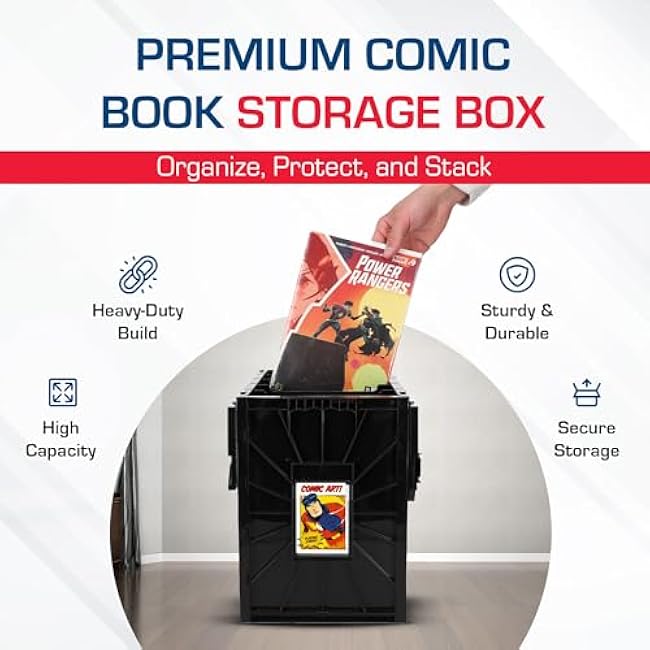 BCW Short Comic Book Bin | Holds 150 Comics | Stackable Plastic Storage | Acid-Free Organizer | Black, 2 Pack | Comic Book Bin