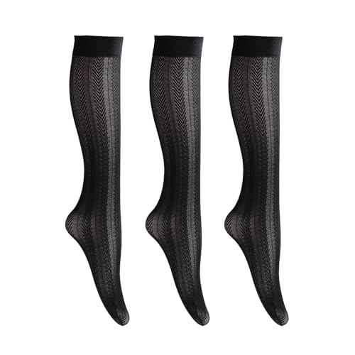3 Packs Trouser Socks Knee Highs for women Jacquard Patterned 30D Ultra Stretchable Semi Sheer Opaque Knee Socks