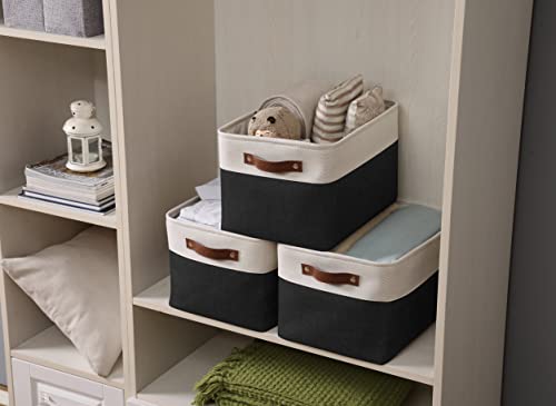 Image of DECOMOMO Foldable Storage Bin [3-Pack] Collapsible Sturdy Cationic Fabric Storage Basket Cube W /Handles for Organizing Shelf Nursery Home Closet (Black and White, Large - 15 x 11 x 9.5)