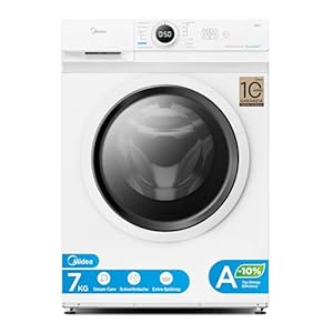 Midea MF10EW70BA10 Waschmaschine / 7kg / 1400 U/Min/EEK A-10%/Inverter Quattro Motor/Dampffunktion/Grosse Trommel/Nachlegefunktion/Kindersicherung/AquaStop, Weiß