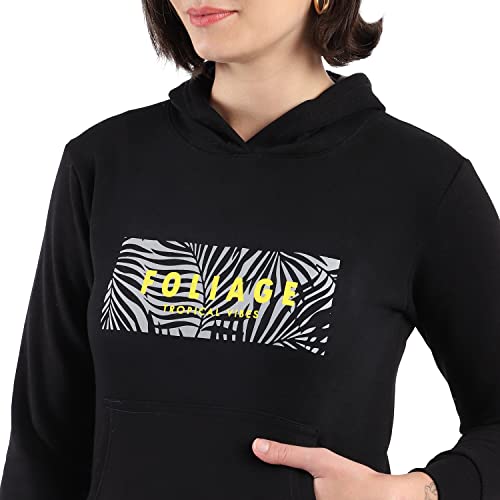 Image of PINACOLADA Women's Cotton Solid Printed Sweatshirt with Hoodie, Regular Fit for Casual Wear Full Sleeve Sweatshirt Crafted with Comfort Fit and High-Performance for Everyday Wear