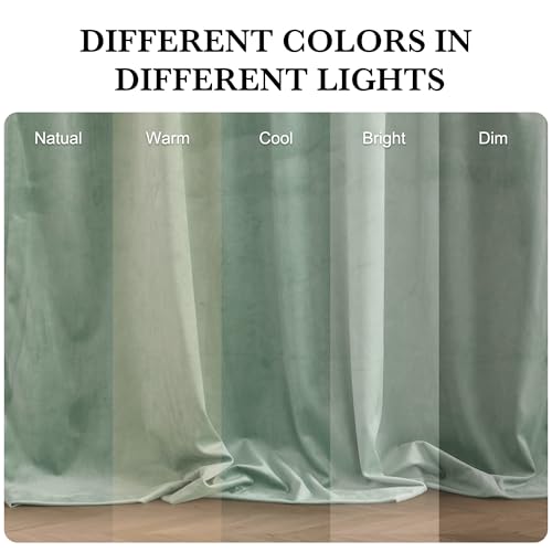Image of RYB HOME Velvet Curtains 96 inches Long for Sliding Patio Door | Thermal Insulated, Privacy UV Heat Blocking, Back Tab, Room Divider for Space Separation, W62 x L96, Mint Green, 2 Panels
