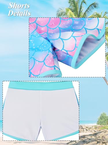 Image of BAOHULU Girls Rash Guard Swimsuit Two Piece Bathing Suit UPF 50+ Short Sleeve Summer Beach Swimwear Size 3-14 Years S516 BlueGirl 6A