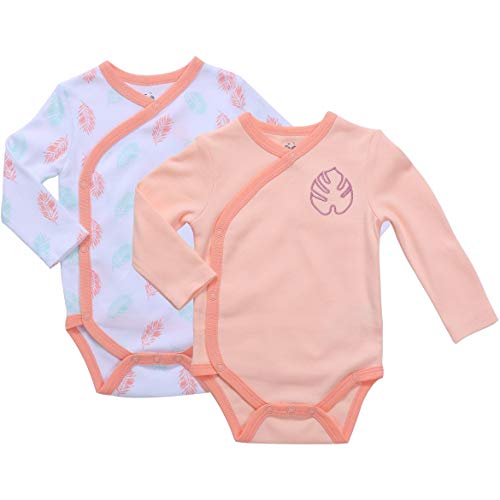 Asher and Olivia Baby Girl's 2-Pack Long-Sleeve Kimono Bodysuit Set: Side Snap Infant in Pink- Size (9-12 Months)