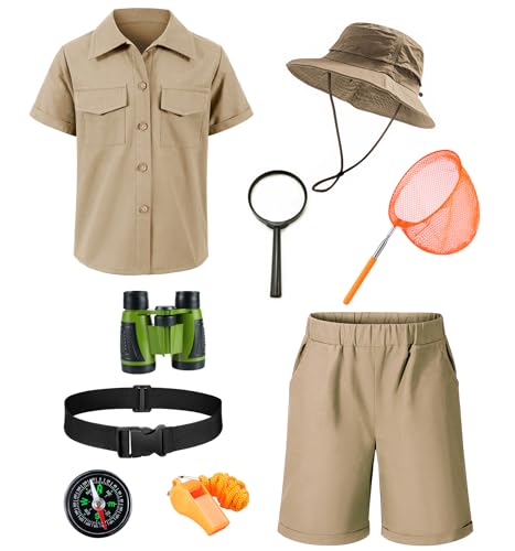 HADOLLWELL Kids Explorer Adventurer Costume Boys Girls Outdoor Kit Safari Camping Jungle Seeker Trailblazer Cosplay Khaki