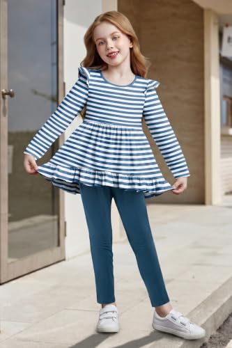 Image of Arshiner Toddler Girl Clothes Ruffle Trim Long Sleeve Pullover Top and Floral Print Leggings Fall Outfits Kids Clothing Sets