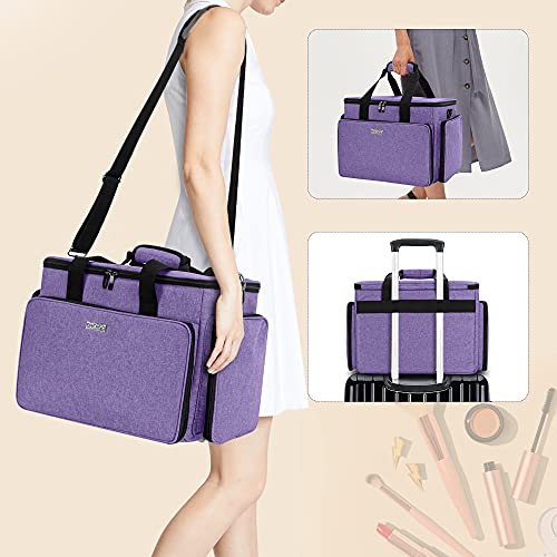 Bafaso Large Cosmetic Bag Makeup Bag With Adjustable Dividers, Travel Makeup Case Holds Cosmetics, Purple #TOP4