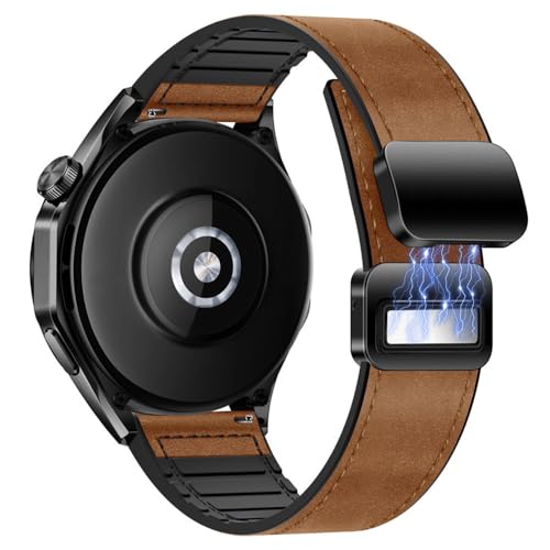Image of AONES Watch Strap Leather Silicone Magnetic Belt 20mm Compatible for Compaq Q Watch Balance Smartwatch Band