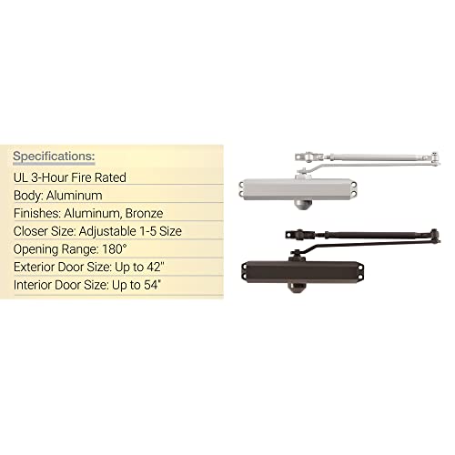 Brinks Commercial - Heavy Duty Commercial Door Closer, Bronze Finish - Adjustable From Size 1 To Size 5 With A 180-Degree Opening Range #TOP4