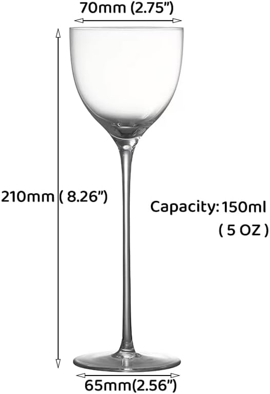 Nick & Nora Crystal Stemmed Cocktail Glasses, 5oz Capacity, 8.26-Inch Height, Clear Glass Manhattan Martini Set, 6 Pieces