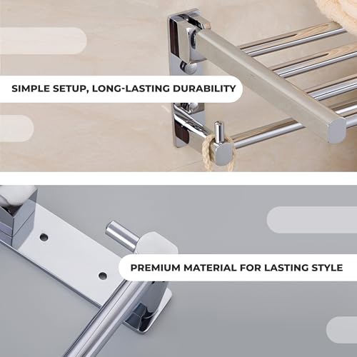 Image of iBELL Stainless Steel Bathroom Towel Rack, Foldable Towel Stand & Hanger for Space-Saving Storage