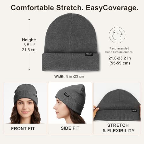 Image of Satin Lined Winter Beanie Hats for Women Unisex Cotton Knitted Cuffed Knit Hat with Silky Lining Slouchy Skull Cap
