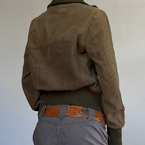 Womens Corduroy Jacket Y2k Stand Collar Cropped Shacket with Ribbed Trim Slim Fit Utility Jacket Outerwear3