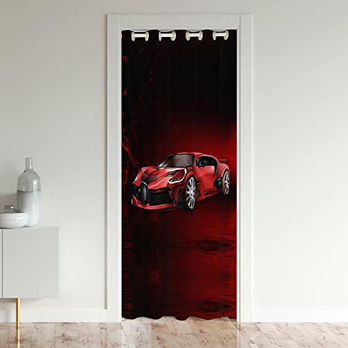 Loussiesd Race Car Door Curtain for Doorway Privacy Speed Sports Car Closet Door Cover Curtain for Bedroom Living Room Extreme Sports Red Black Room Divider Curtain Cover 132x203cm 1 Panel