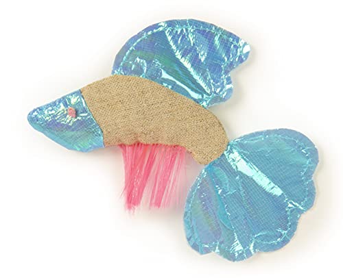 Petlinks Batty Beta Fish Crinkle Catnip Toy Tan/Blue