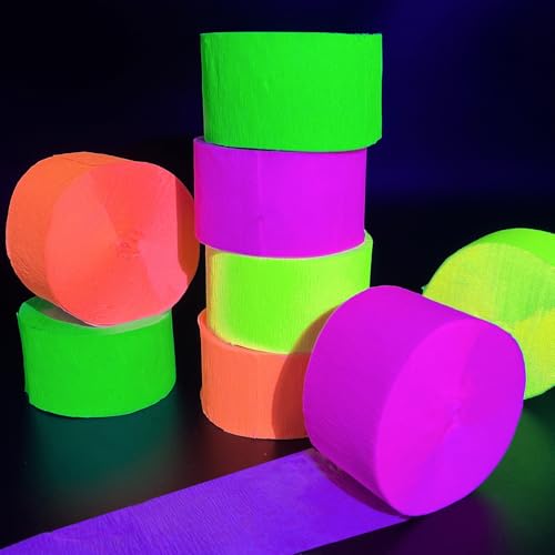 Image of 1320feet Blacklight Party Streamer Decorations 12 Rolls Glow Crepe Paper UV Reactive Fluorescent Neon Paper Streamers Glow Party Supplies and Decorations for Wedding,Birthday,Neon Party,Fiesta Party