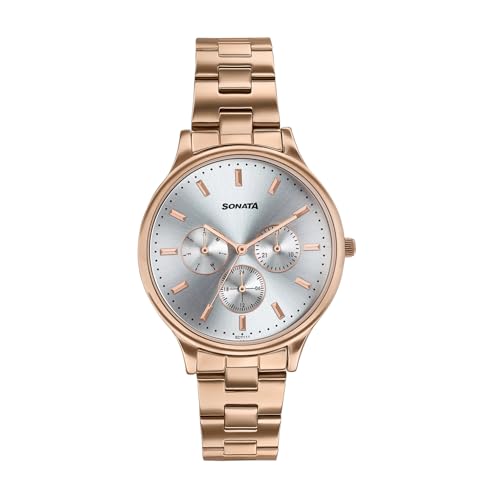 Image of Sonata Axis with Quartz Analog Silver Premium Multifunction Design Dial IP RG Strap Watch for Women - 87119WM01