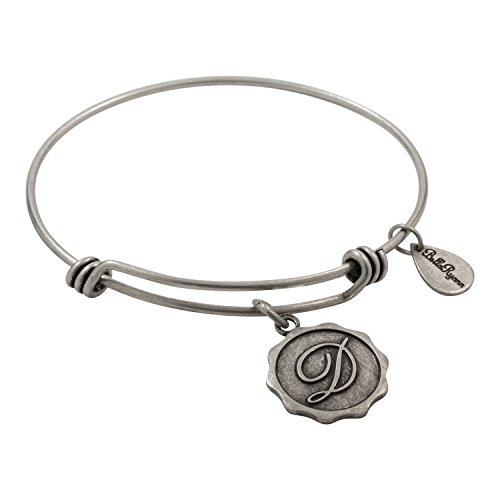 Image of Bella Ryann Adjustable Expandable Silvertone Wire Bangle Bracelet With Pendant Initial Charm - D