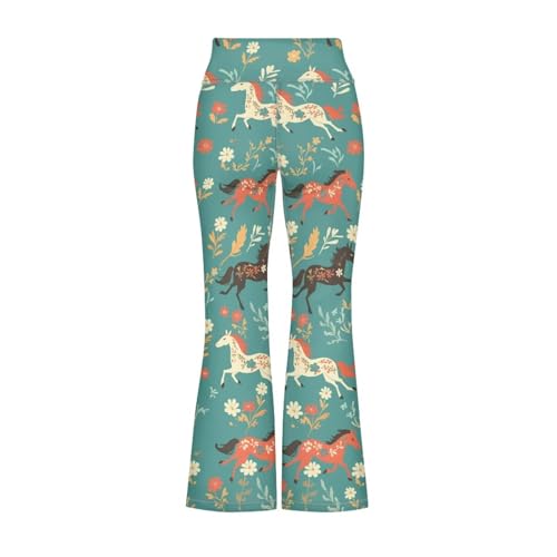 Image of Girls Leggings Floral Print High-Waisted Flared Pants 5-14 Years