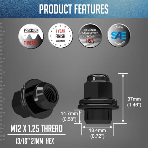 Image of Wheel Accessories Parts 20 Pcs M12x1.25 12x1.25 Thread OEM Factory Style Lug Nuts 1.5 inch Long Black 13 /16 inch 21mm Hex Fits Nissan Pathfinder Maxima Murano | 40224-JK00A | 611-294