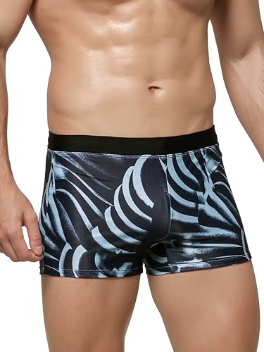 Arcweg Men's Swimming Trunks Shorts Sport Boxer Swimwear Boxers Underwear Drawstring Summer Beach Board Shorts Elastic Swimsuit Bottom Navy Blue Zebra L(UK) No Pad