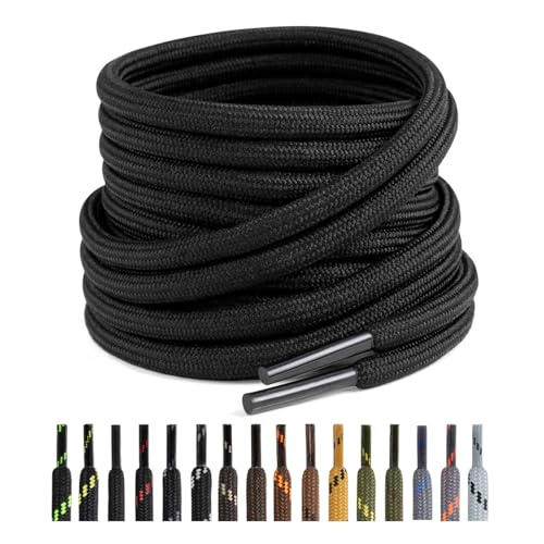 Puzeam 2 Pairs Round Boot Laces 4.5 mm Heavy Duty Outdoor Work Boots Shoe Laces for Men Women Strong Hiking Walking Shoeslaces (140 cm black)