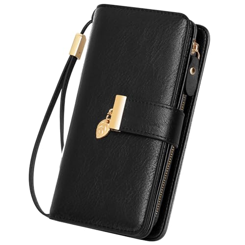 LUROON Portefeuille Femme Longue, Grande Capacite RFID Blocage Cuir Véritable Porte Monnaie Femme, Elégant Portefeuille Parti Femme avec Emplacements pour...