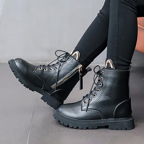 Combat Ankle Boots Kids Girls Chunky Low Block Heel Dress Booties Side Zipper Combat Shoes Snow Boots3