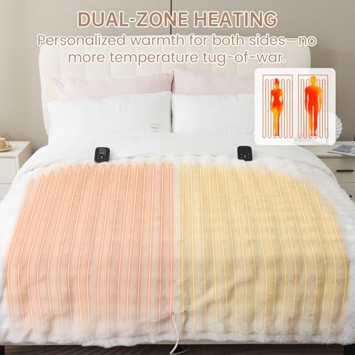 TiMiCalda Heated Comforter Blanket Queen - Fast Heating Faux Fur Bubble Thick Comforter with 6 Heat Levels & 1-10 Hours Time Settings, Wireless LCD Controller, 90"x90", Cream by TiMiCalda - Image 4