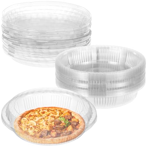 KKONHII 30 PCS Plastic Disposable Pie Containers 9.5” Clear Flan Container with Lid Round Pie Keepers Dessert Food Storage Box for Pizza Salad Doughnut Fruit Takeout Packaging & Baking Meal Prep