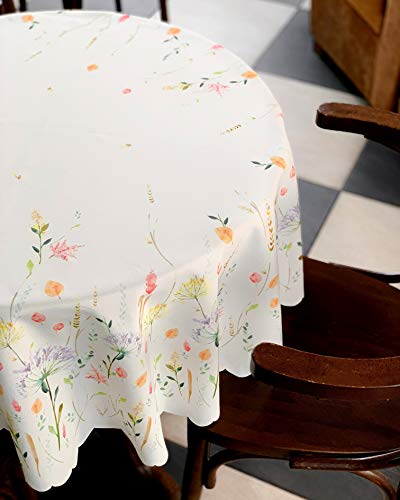 Aholta Design Turkish Floral Coloring Round Summer Kitchen Tablecloth Non-Iron Stain Resistant- Table Cover Kitchen Dining Room Spring Dinner Wedding Summer Patio (Made In Turkey) Round 60" #TOP1