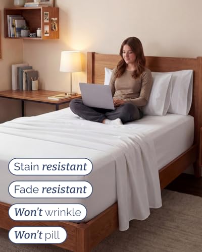 Image of Extra Deep Twin XL Sheet Set - 4 Piece Breathable & Cooling Sheets - White | Hotel Luxury Bed Sheets Set, Easy & Secure Fit, Ultra-Soft, Wrinkle & Fade Free, Comfy Sheets Set with Extra Deep Pockets