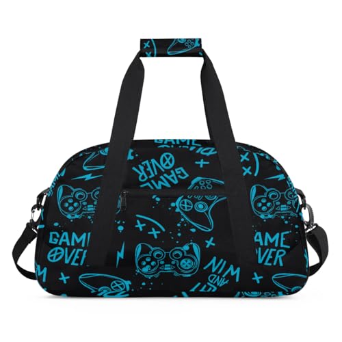 Kids Overnighter Duffel Bags for Boys Girls, Blue Game Joysticks Carry-On Size Sports Gym Bag for School Practice or Overnight Travel Weekender Sleepover Workout Tote Bag3