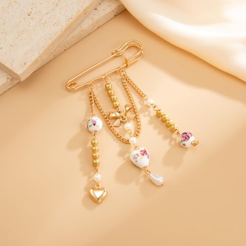Image of Vintage Safety Pin Brooch for Layered Chain Tassel Decorative Pins for Lapel, Sweater, Hat, Scarf, Shawl - Cute Y2K Grunge Punk Style