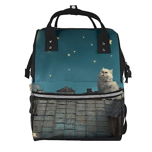 Sac à dos à langer chat persan blanc grande capacité pour ranger PC et affaires de bébé