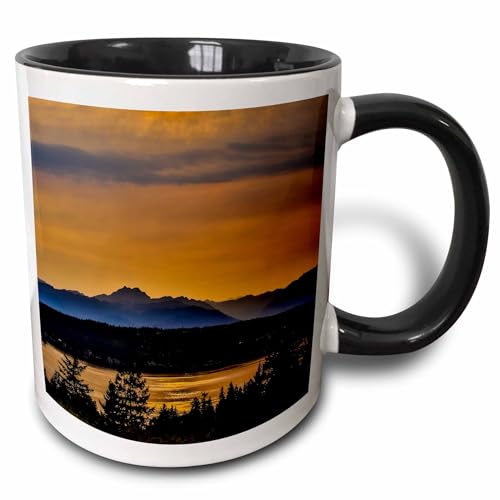 3dRose Golden sunset glow on Dyes Inlet, Bremerton, Washington 11oz Two-Tone Black Mug