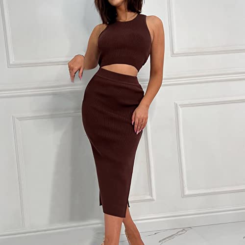 Skirt and Top Sets Women UK Clearance, Two Piece Outfit Women Skirt and Top Sexy Co Ord Set Ribbed Tank Top + Midi Skirt Y2k Aesthetic Summer Clothes Streetwear Clubwear - Image 5